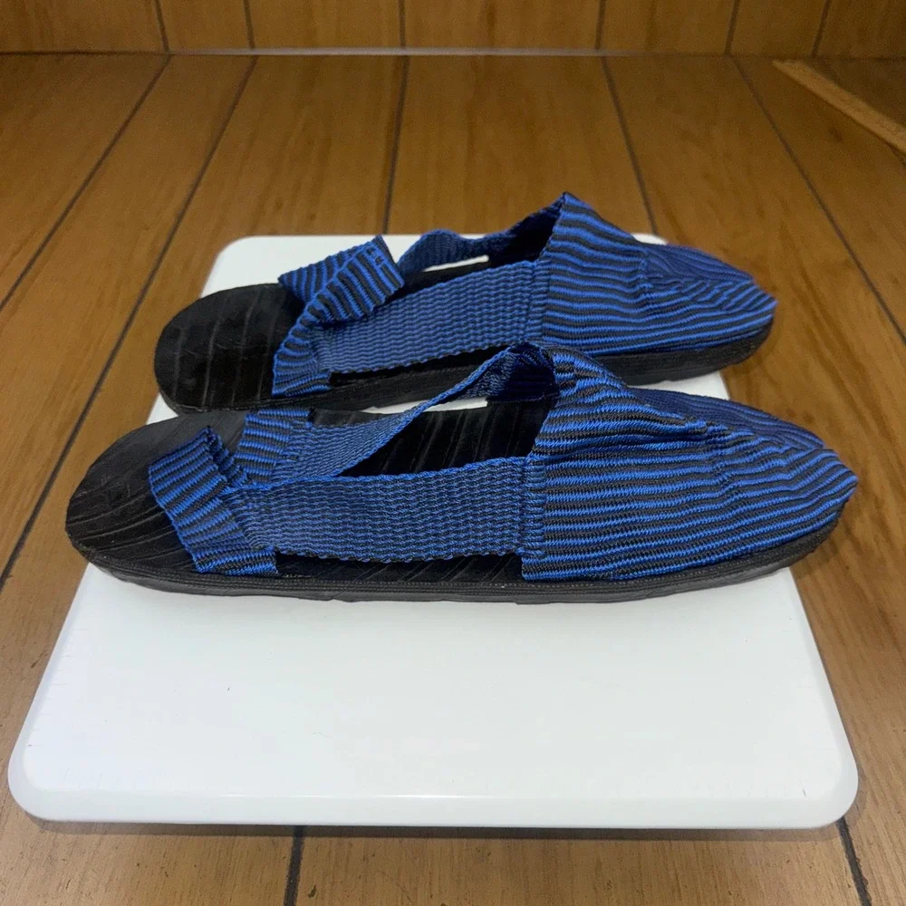 Alpargatas Blue Striped Elastic Slip On Sandals nylon y tire soles venezuela‎